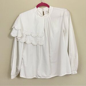 Sea New York White Cotton Ruffle Neck Popover Top Size 2